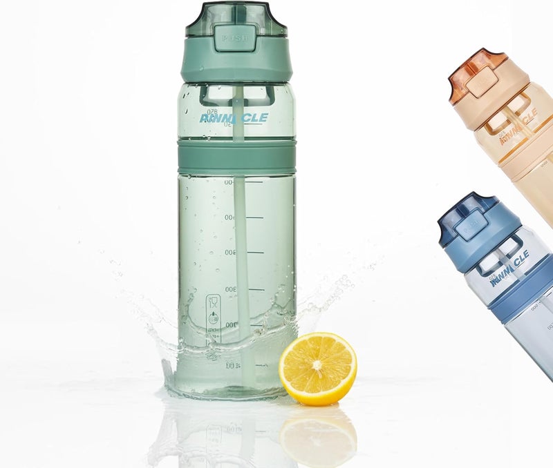 Pinnacle Quench Hydration Bottle (850ML, Green) - Motivational Water Bottle with Sipper, One-Handed Operation, Hydration Tracker & Flip Top Lid - Image 1